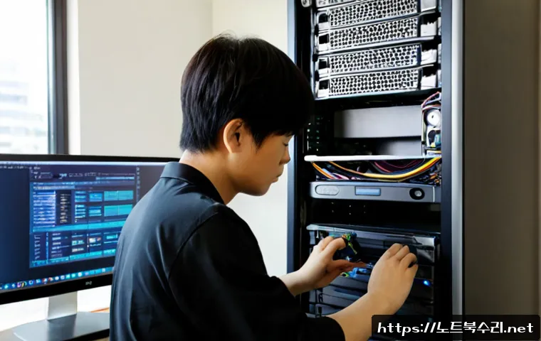 상산곡동 STATUS_KERNEL_DISK_ERROR - Photorealistic IT technician at a compact workstation in a quiet Korean apartment, carefully replaci...