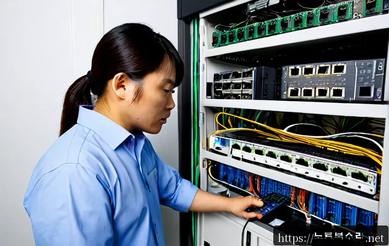 옥천면 서버출장방문수리점 - Photorealistic small business server room in a quiet Korean township, remote-support technician repl...