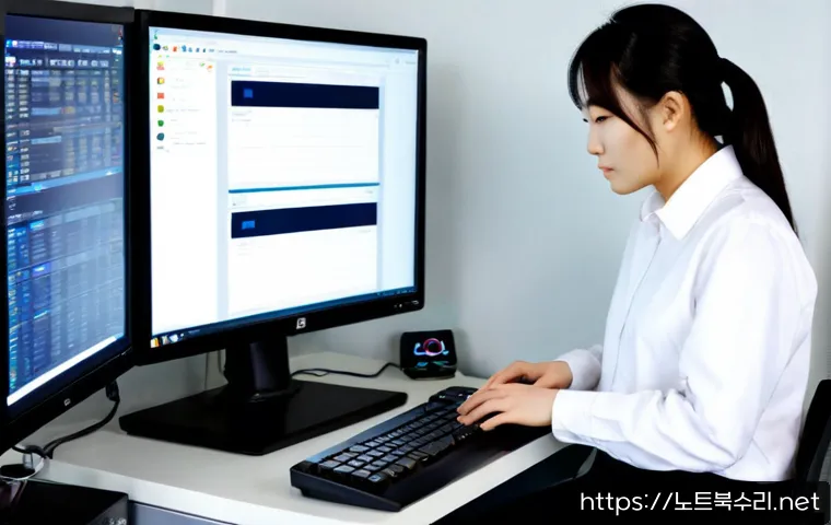 삼정동 프리도스 윈도우설치 - Photorealistic desktop support scene in a compact industrial-office workspace, unbranded tower PC wi...