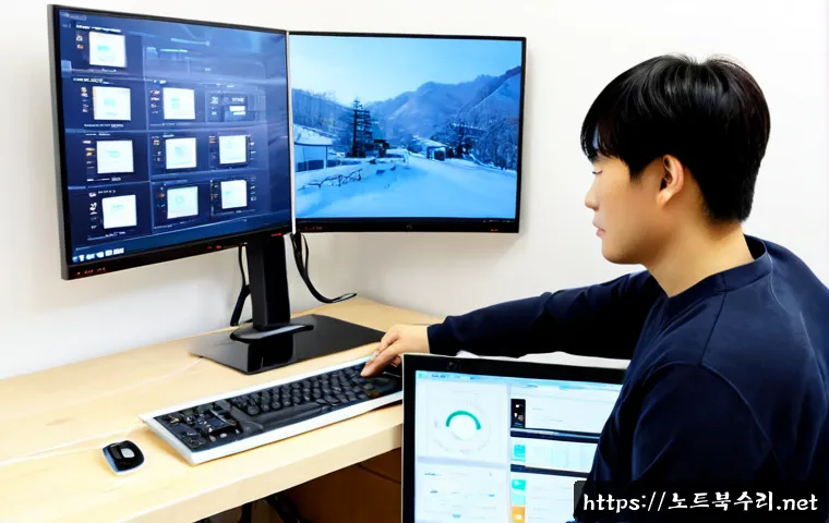 연희동 STATUS_IO_TIMEOUT - Photorealistic remote-support workstation in a quiet hillside neighborhood apartment, dual monitors ...