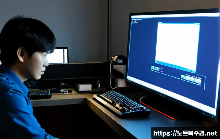 죽율동 DRIVER_CAUSED_SYSTEM_CRASH - Photorealistic remote IT support workstation in a quiet Jukyul-dong apartment, dual monitors showing...