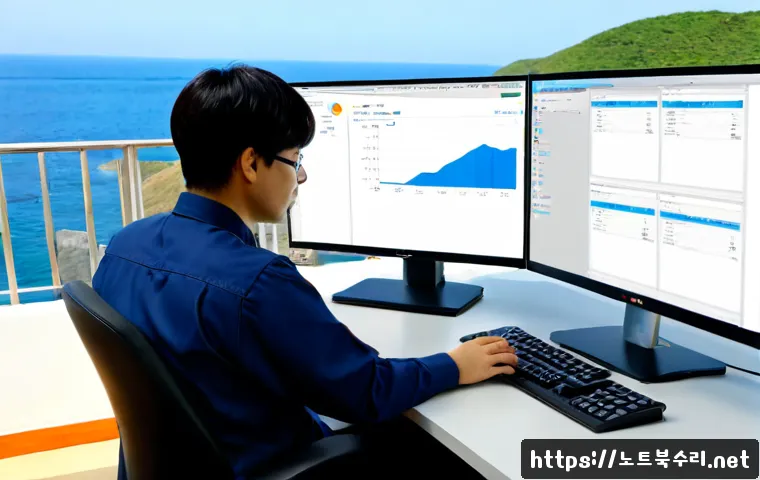 대부동 맥윈도우 부트캠프_bootcamp 재설치 포맷 초기화 - Photorealistic remote-support workstation in Daebudo, a sleek all-in-one desktop displaying a generi...