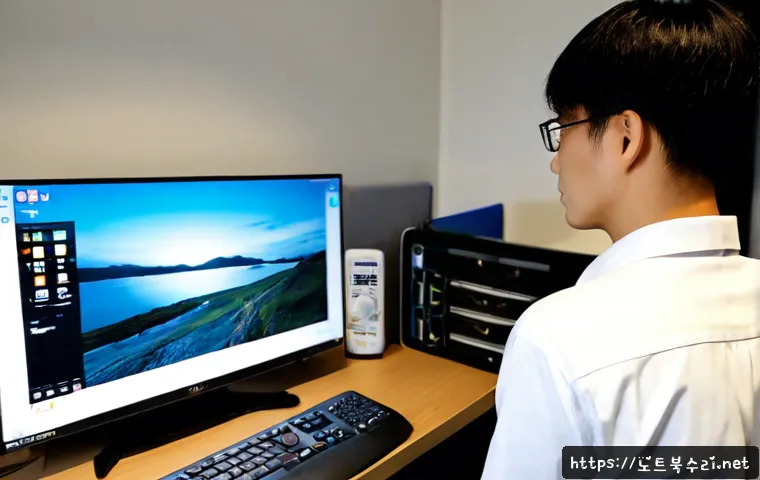 대곡동 모니터화면 안나옴 - Photorealistic remote-support scene in a compact Dae-gok-dong apartment office, a desktop monitor co...