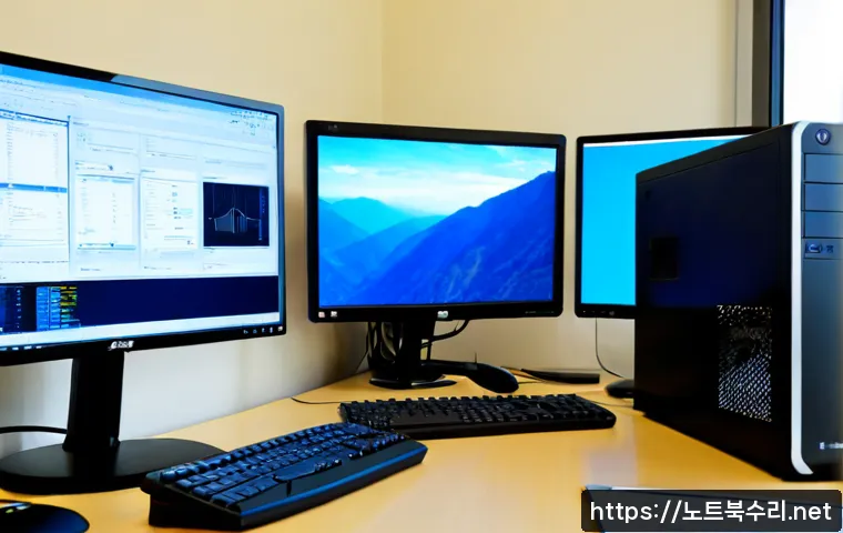 성북구 UNMOUNTABLE_BOOT_VOLUME - Photorealistic remote IT support workstation in a compact Seongbuk-gu office, desktop monitor showin...