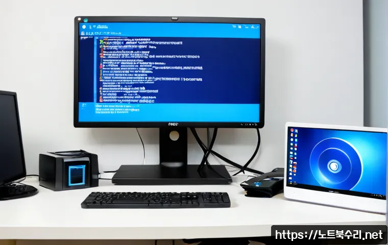 가운동 INACCESSIBLE_BOOT_DEVICE - Photorealistic IT support workstation in a modern Gaun-dong apartment office, desktop monitor showin...