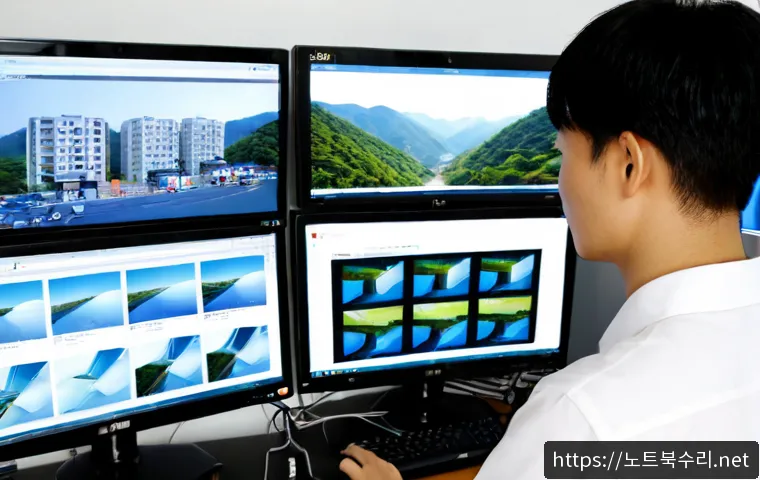 남촌동 STATUS_FILE_CORRUPTION - Photorealistic remote-support workstation in Namchon-dong, a systems technician examining a dual-mon...