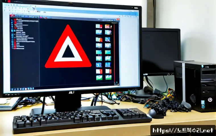 양촌읍 a disk read error occurred - Photorealistic IT support workstation in a quiet Yangchon-eup industrial office, desktop monitor sho...