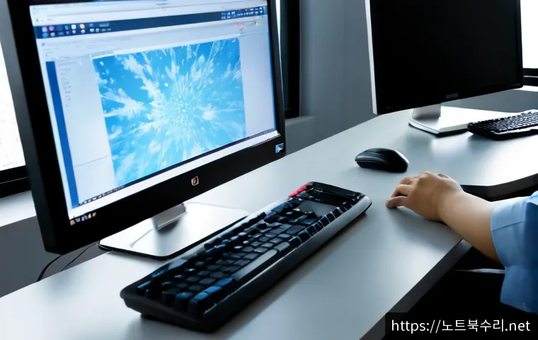 선원면 Press Ctrl Alt Del to restart - Photorealistic remote-support workstation in Seonwon-myeon, a technician pressing three unmarked key...