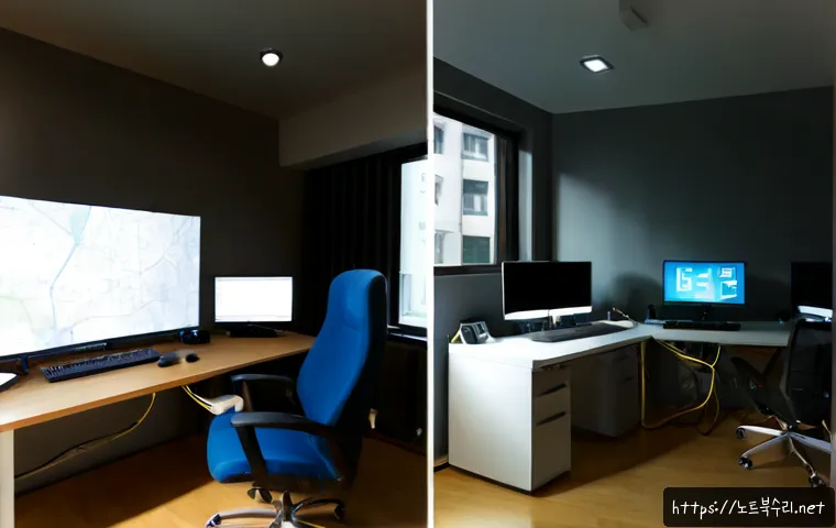 번동 네트워크구축 설정 및 세팅오류해결 - Photorealistic remote network support workstation in a compact Beon-dong apartment office, technicia...