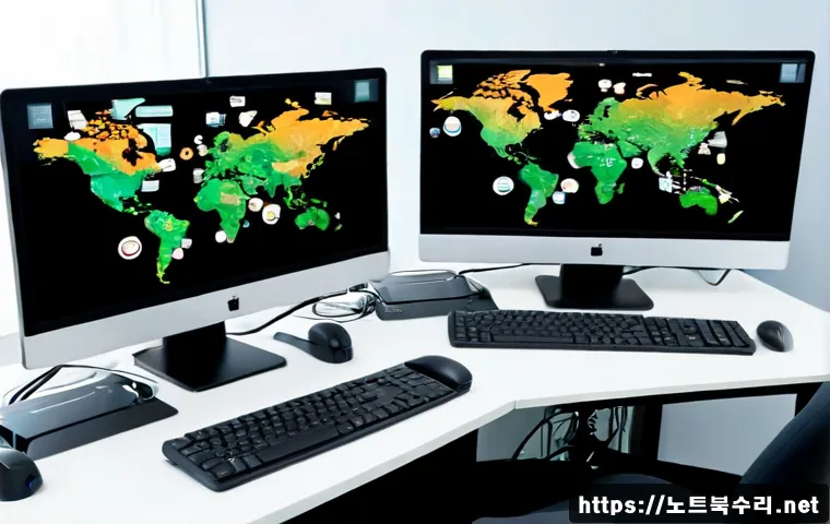 왕길동 SESSION5_INITIALIZATION_FAILED - Photorealistic IT support workstation in a modern Korean office near Wanggil-dong, dual monitors sho...