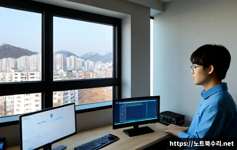 염리동 SESSION3_INITIALIZATION_FAILED - Photorealistic remote-support workstation in a compact Seoul hillside apartment, IT specialist study...