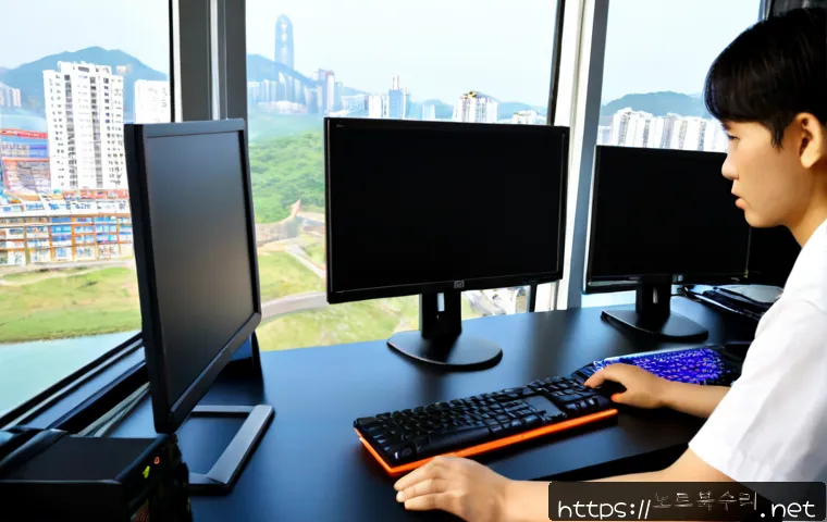 신천동 HARDWARE_INTERRUPT_STORM - Photorealistic IT support workstation in Shincheon-dong, multiple compact desktop PCs on a clean des...