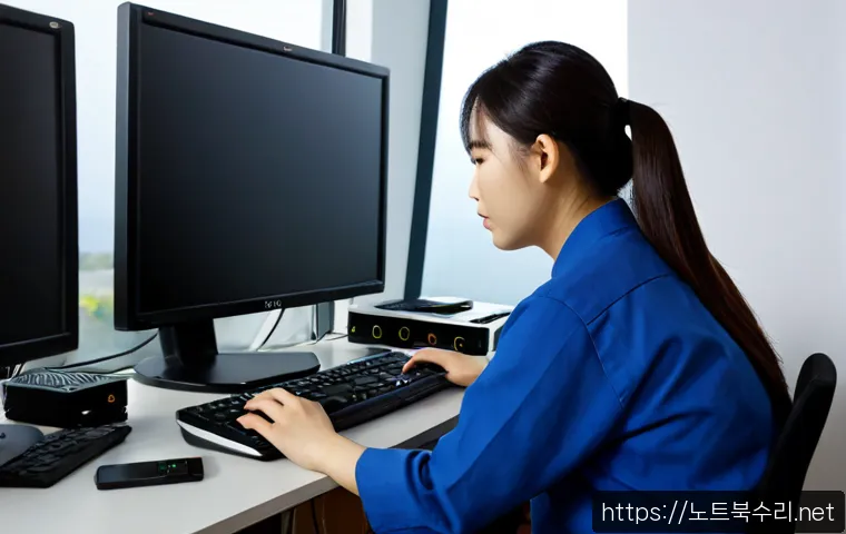 장안동 centos재설치 포맷 초기화 - Photorealistic remote-support workstation in a compact Jangandong office, technician reinstalling a ...