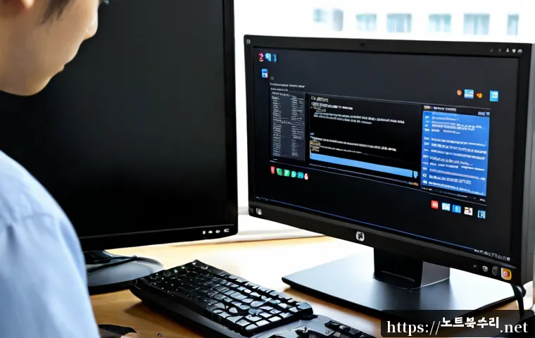 매향동 a disk read error occurred - Photorealistic remote-support workstation in a compact Suwon Maehyang-dong office, desktop monitor d...