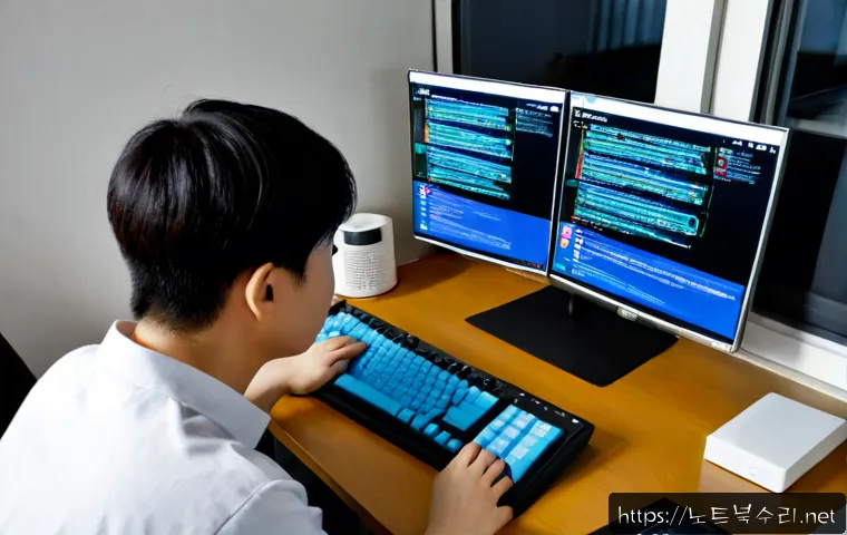 번동 BOOTMGR is missing - Photorealistic IT support workstation in a compact apartment office in Beon-dong, dual monitors show...