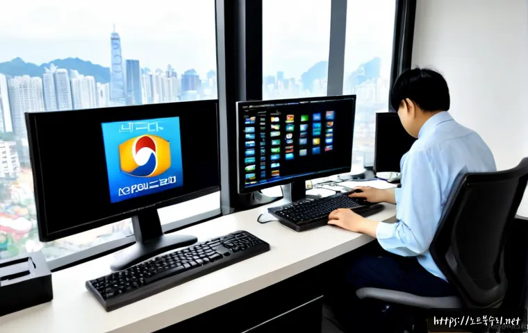 왕십리 centos재설치 포맷 초기화 - Photorealistic IT workstation in a compact Wangsimni office, technician reinstalling a Linux server ...