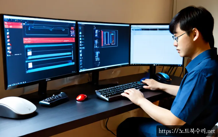 초월읍 STATUS_UNSUCCESSFUL - Photorealistic remote-support workstation in a compact suburban Korean home office, dual monitors sh...
