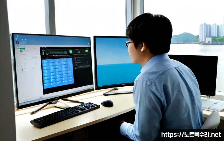 삼패동 모니터화면 안나옴 - Photorealistic remote-support workstation in a modern Sampae-dong apartment, frustrated office worke...