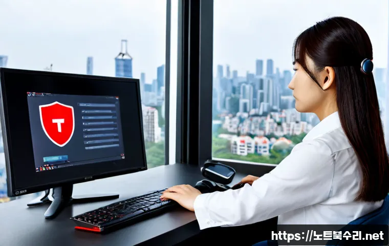 상일동 STATUS_NETWORK_ACCESS_DENIED - Photorealistic IT support workstation in Sangil-dong, dual monitors showing a clean abstract network...
