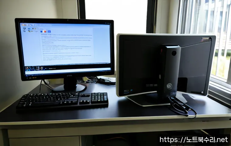 법원읍 INACCESSIBLE_BOOT_DEVICE - Photorealistic IT support workstation in a quiet Korean county-office setting, desktop monitor showi...