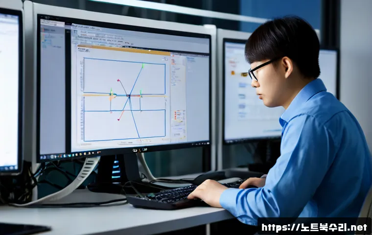 금천구 THREAD_TERMINATION_PORT - Photorealistic remote-support engineer in a modern Geumcheon industrial-office workspace, studying a...