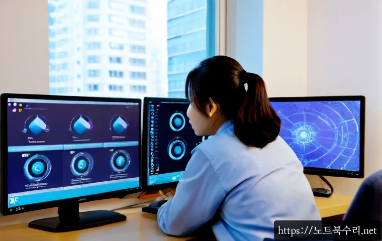 회암동 KERNEL_MODE_HEAP_CORRUPTION - Photorealistic remote-support workstation in a quiet Korean apartment office, dual monitors showing ...