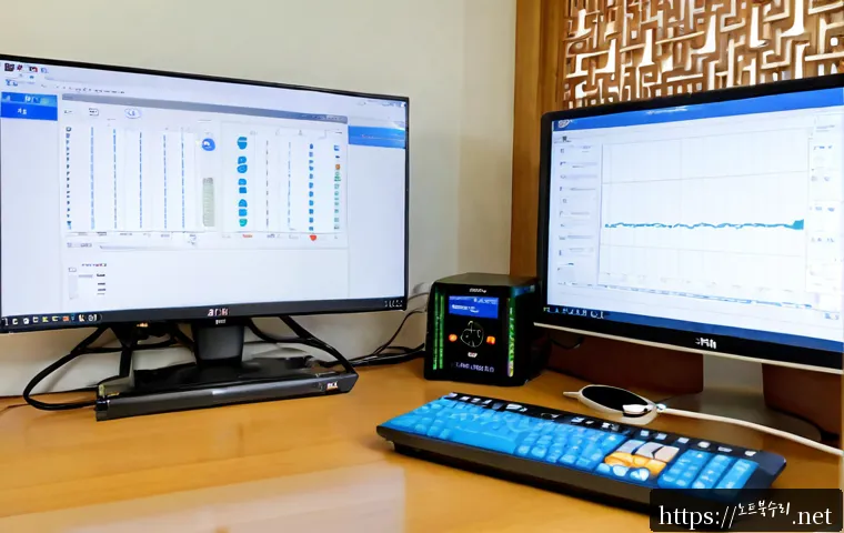익선동 신호없음 - Photorealistic remote-support workstation in a compact hanok-style office near Ikseon-dong, desktop ...