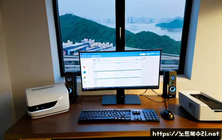 광장동 STATUS_KERNEL_NETWORK_ERROR - Photorealistic remote IT support workstation in a modern Gwangjang-dong apartment office, dual monit...