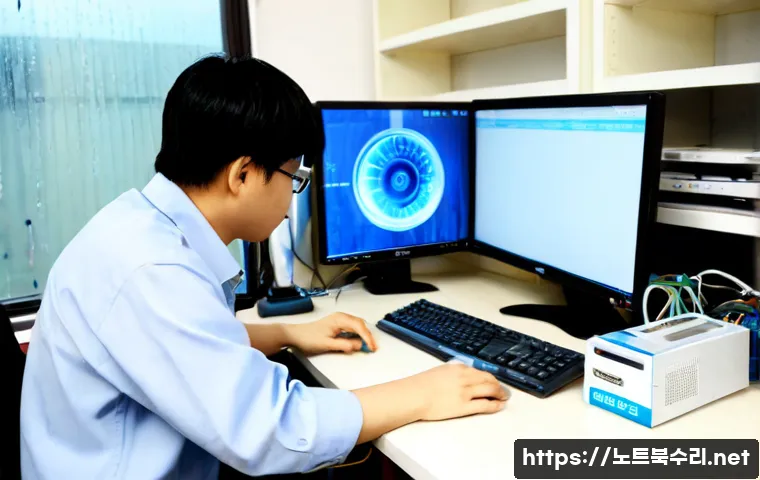 궁동 STATUS_KERNEL_HANDLE_INVALID - Photorealistic university-area computer repair workspace in Gung-dong, Daejeon, a frustrated technic...