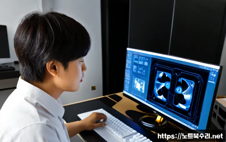 장록동 팬돌다 멈춤 - Photorealistic IT support workstation in a compact apartment office, desktop tower with side panel r...