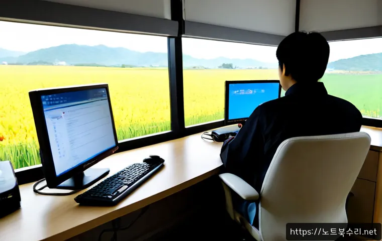 월롱면 SESSION5_INITIALIZATION_FAILED - Photorealistic remote-support workstation in a quiet rural Korean township office, technician studyi...