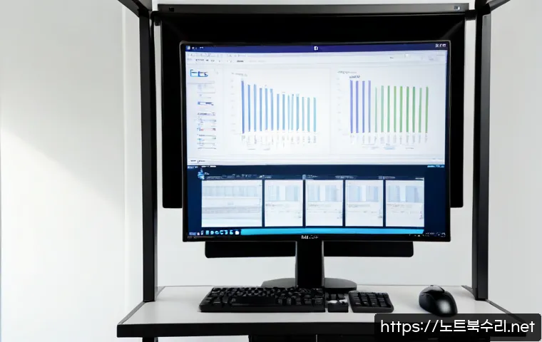 문발동 STATUS_MEMORY_ACCESS_DENIED - Photorealistic IT support workstation in Munbal-dong, dual monitors displaying abstract memory diagn...