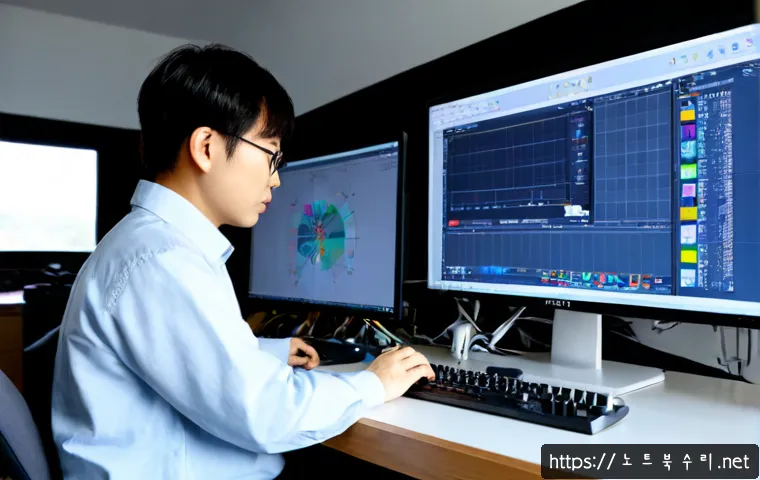 대신면 STATUS_KERNEL_THREAD_INTERRUPTED - Photorealistic modern engineering workstation in Daesin-myeon, soft rural Korean daylight through la...
