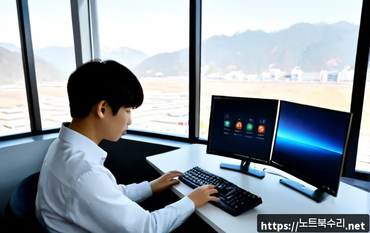 동두천동 STATUS_KERNEL_MODULE_ACCESS_DENIED - Photorealistic remote-support workstation in a modern Dongducheon apartment office, dual monitors sh...