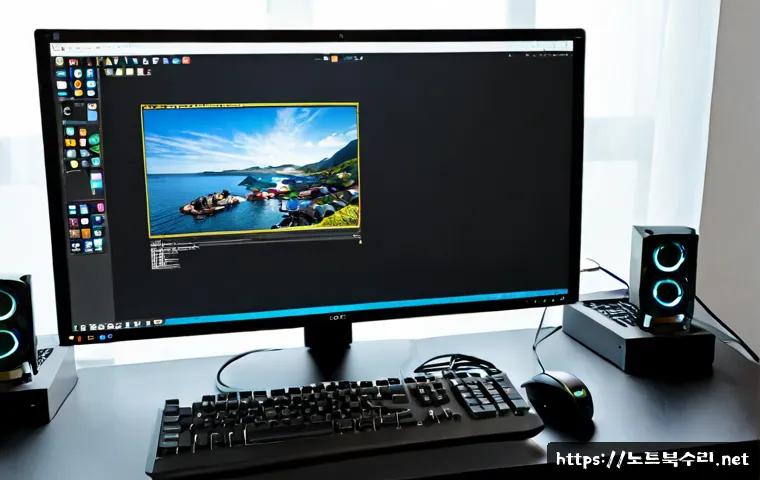 백석읍 DEVICE_DRIVER_MISMATCH - Photorealistic modern PC repair workstation in a Baekseok-eup apartment home office, dual monitors s...