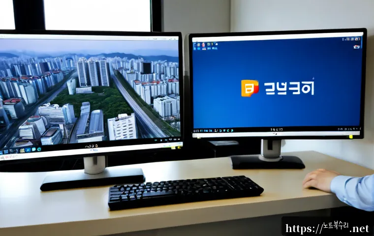세종로 STATUS_IMAGE_CHECKSUM_MISMATCH - Photorealistic IT support workstation overlooking a broad government-district boulevard in central S...