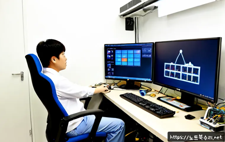 흥인동 CLOCK_WATCHDOG_TIMEOUT - Photorealistic IT support workstation in a compact Hingin-dong electronics repair studio, desktop to...