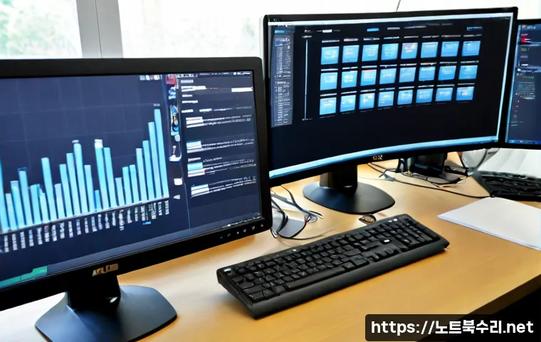 사리현동 PFN_LIST_CORRUPT - Photorealistic IT support workstation in a quiet suburban Korean office, dual monitors showing a cle...