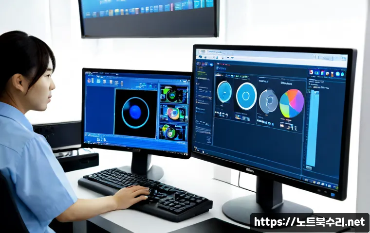 흥인동 PAGE_TABLE_CORRUPT - Photorealistic IT support workstation in a compact Seoul market office, desktop monitor showing a no...