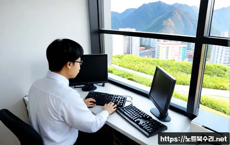 노원구 STATUS_KERNEL_THREAD_INTERRUPTED - Photorealistic IT support specialist troubleshooting a frozen desktop workstation in a bright Nowon-...