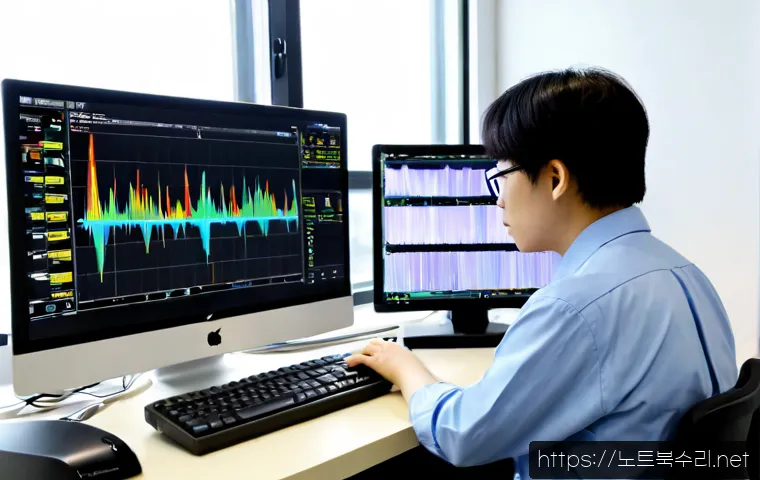 진동면 STATUS_INSTRUCTION_FAILED - Photorealistic vibration-analysis workstation in a compact industrial office, engineer studying a la...