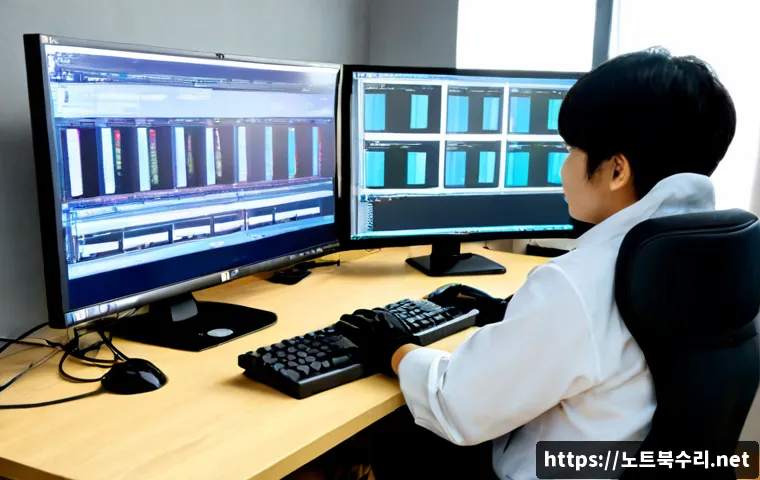 동삭동 HARDWARE_MEMORY_FAILURE - Photorealistic desktop support workstation in a modern Dongsaek-dong apartment office, open tower PC...