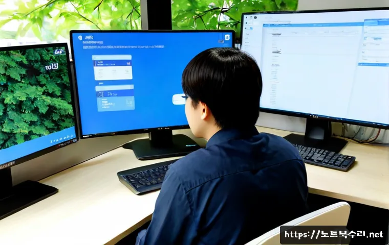 광진구 STATUS_DEVICE_OFFLINE - Photorealistic remote-support workstation in Gwangjin-gu, Seoul, an IT specialist studying a dual-mo...