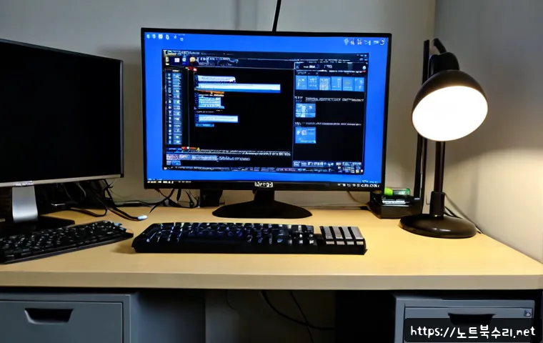 돈암동 INTERNAL_POWER_ERROR - Photorealistic IT support workstation in a compact Donam-dong apartment office, desktop tower opened...