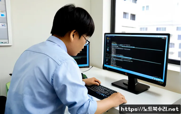 보산동 출장방문윈도우 windows 설치 - Photorealistic onsite Windows installation in a compact Bosandong apartment office, technician confi...