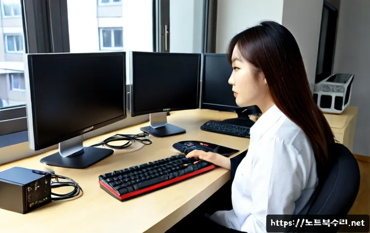 부림동 워크스테이션출장방문수리점 - Photorealistic workstation repair visit inside a compact apartment office in Burim-dong, technician ...