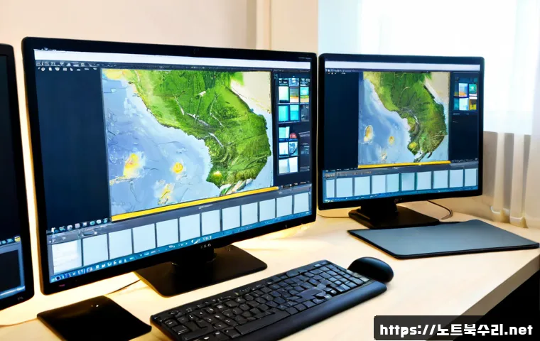 대흥동 입력신호가 없습니다 - Photorealistic compact design studio in Daehung-dong, Seoul, dual-monitor workstation with one displ...