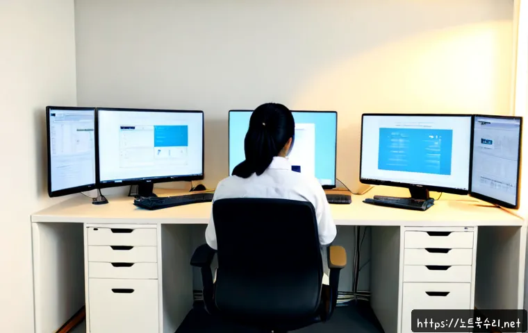 매탄동 NTLDR is compressed - Photorealistic remote-support workstation in a compact Metan-dong apartment office, dual monitors sh...