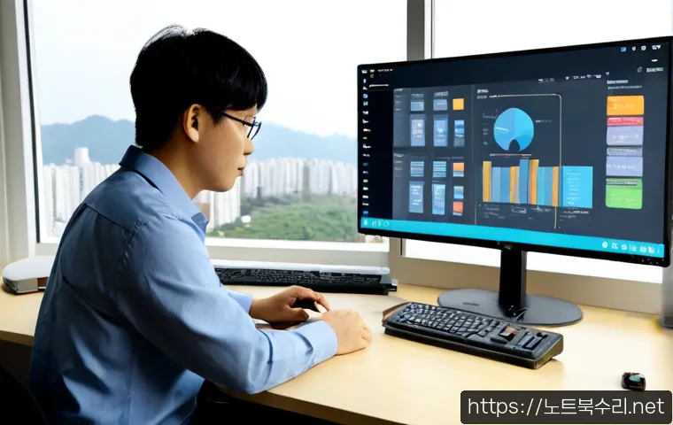 중계동 STATUS_SESSION_TIMEOUT - Photorealistic remote-support workstation in a quiet apartment office, dual monitors showing a gener...