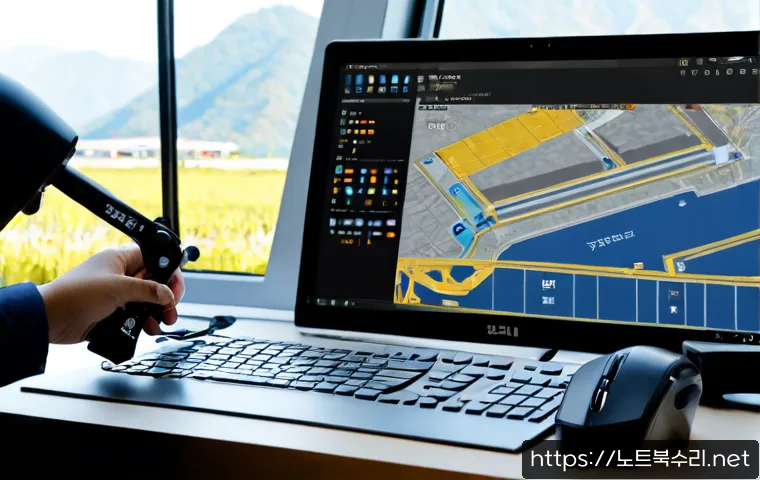 창수면 THREAD_TERMINATION_PORT - Photorealistic engineering workstation in a quiet rural Korean manufacturing office, an industrial t...
